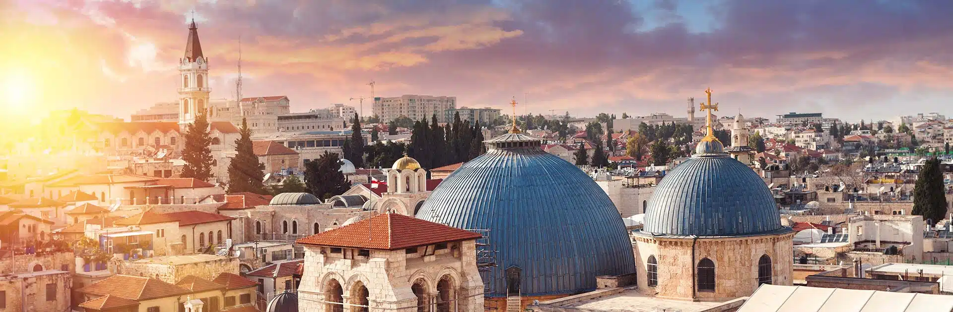 Sunset over the Christian quarter and the Church of the Holy Sepulchre, Old City Jerusalem