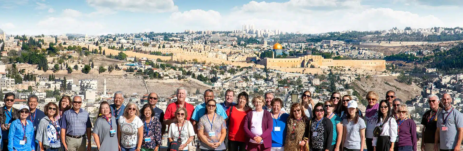 America Israel Tours (AIT) group photo overlooking Jerusalem on their Holy Land Tour